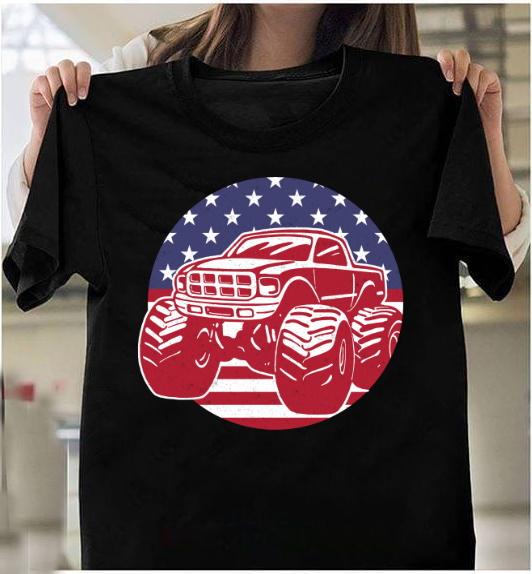 4th Of July Shirt, Monster Truck American Flag Racing USA Patriotic T-Shirt