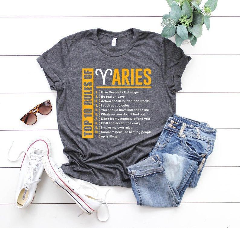 Aries Shirt, Aries Zodiac Sign, Astrology Birthday Shirt, Gift For Her, Top 10 Rules Of Aries Unisex T-Shirt