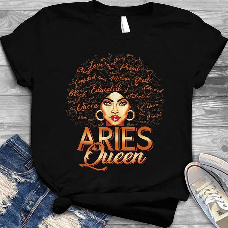 Aries Shirt, Aries Zodiac Sign, Birthday Shirt, Gift For Her, Aries Black Queen Unisex T-Shirt