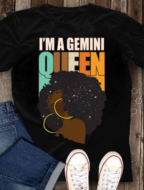Black Woman Shirt, Black Queen Gemini Girls May June Girl Birthday Gift, I'm A Gemini Queen Black Girl Vintage T-Shirt