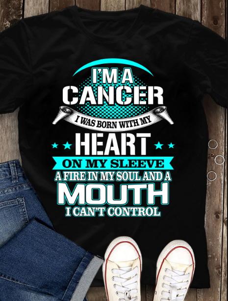 Cancer Girl Unisex Shirt, Cancer Zodiac Birthday Gift, I'm A Cancer I Was Born With My Heart On My Sleeve T-Shirt