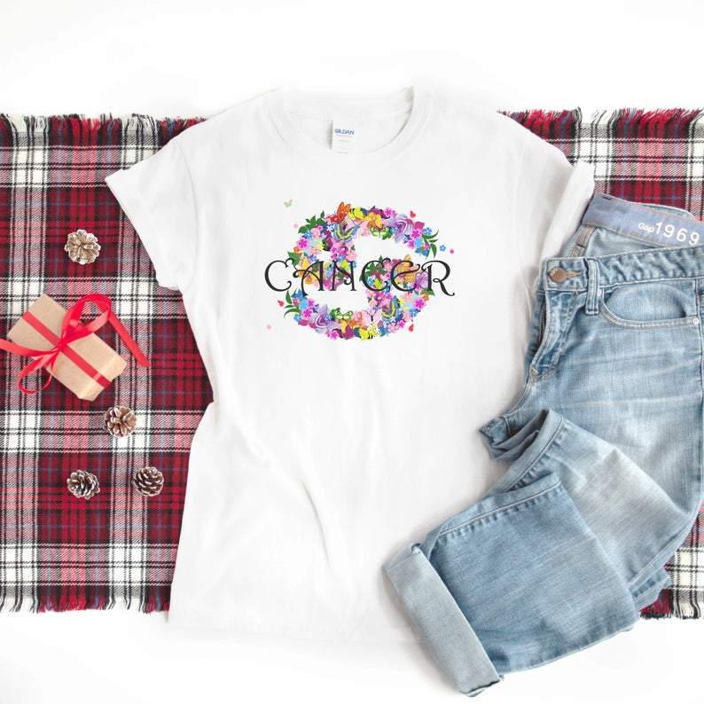 Cancer Zodiac T-Shirt, Cancer Birth Sign, Colorful Flowers Women's Cancer Zodiac, Birthday Gift Unisex T-Shirt