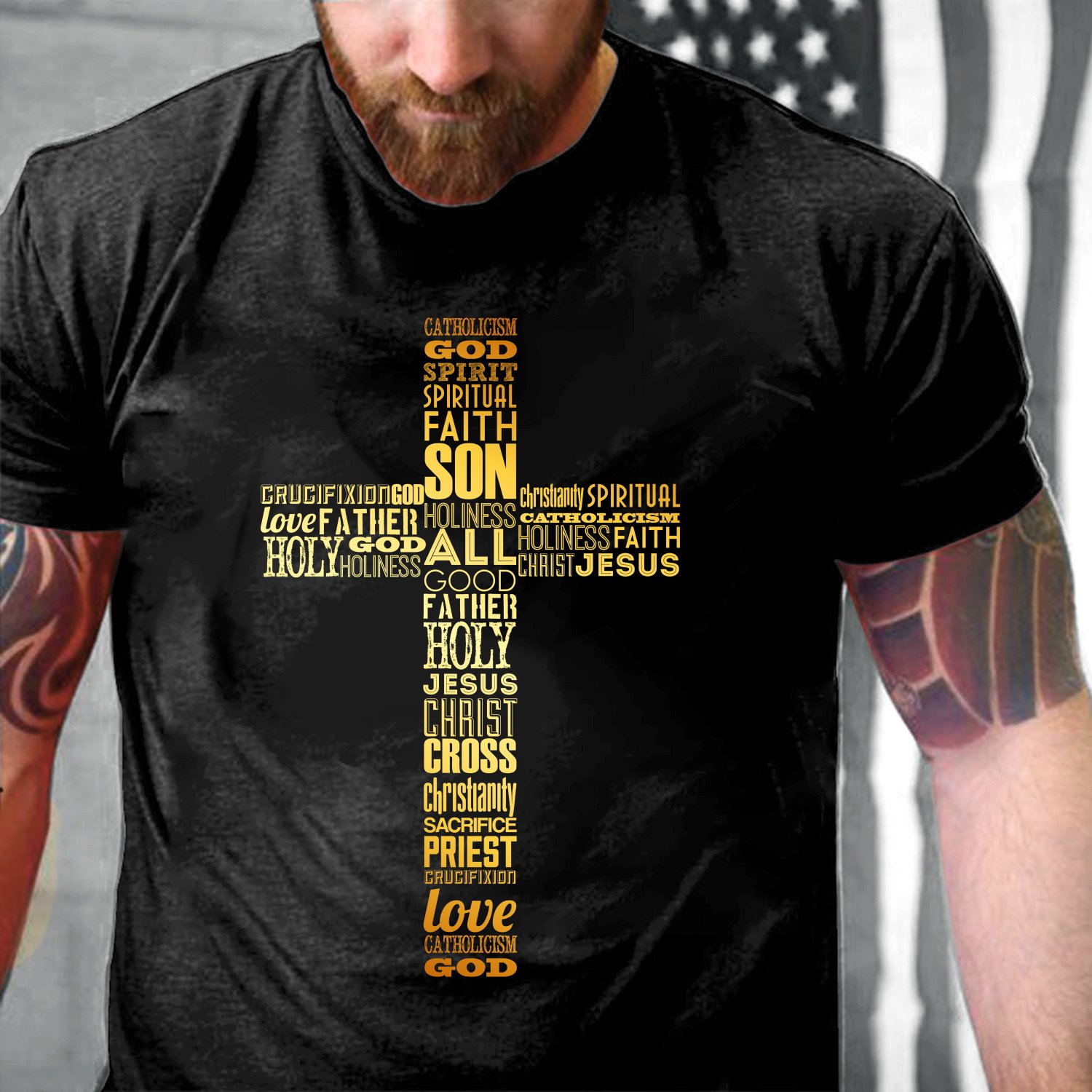 Christian Cross Shirt, Jesus Shirt, Gothic Celtic Cross Golden T-Shirt