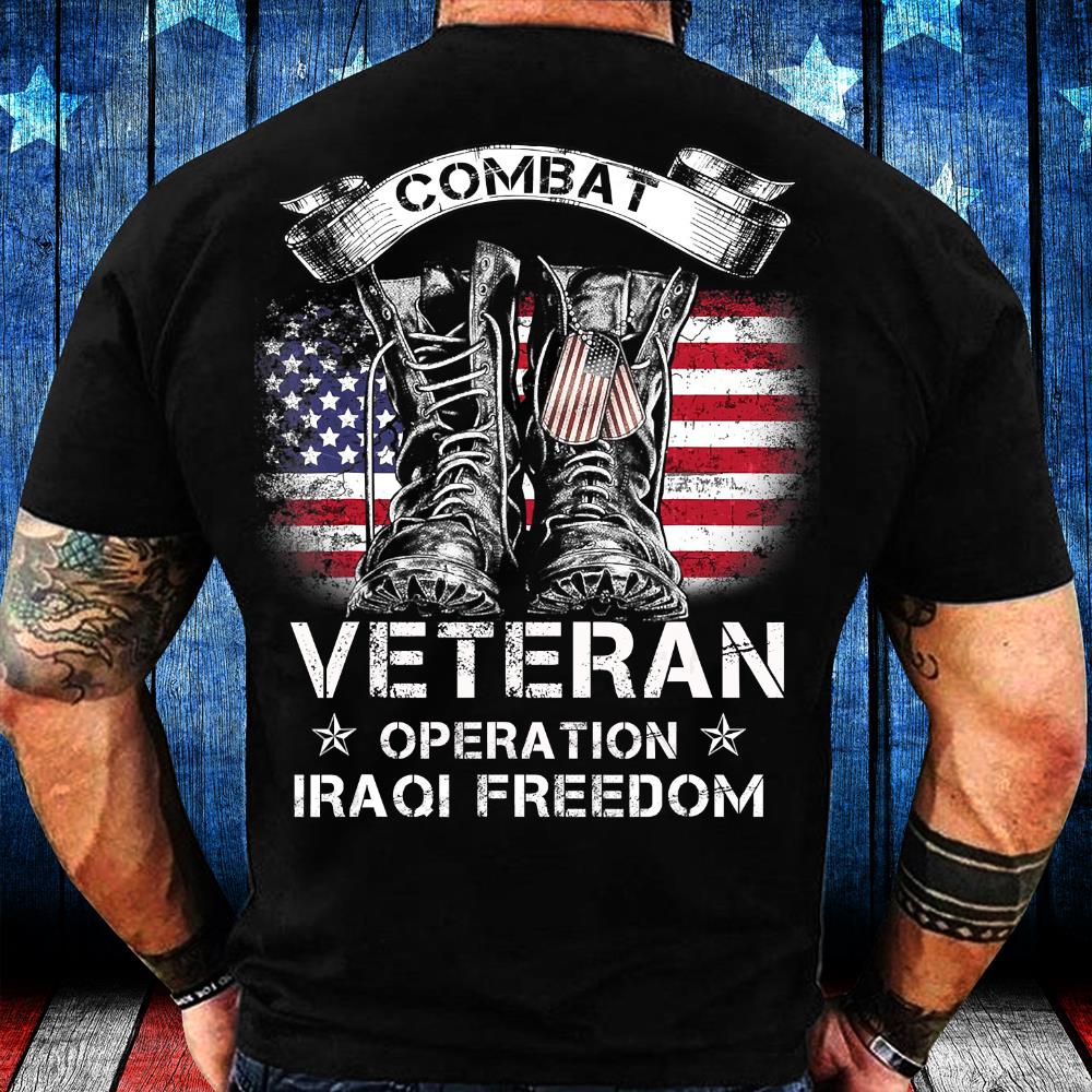 Combat Veteran Iraqi Freedom Military American Flag Gift T-Shirt