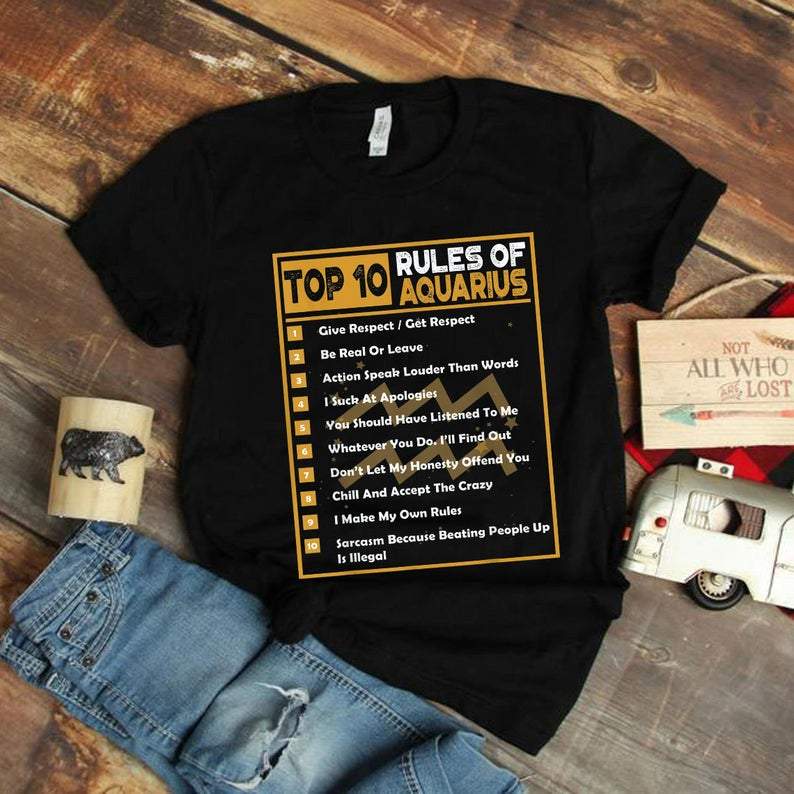 Funny Aquarius Shirt, Aquarius Zodiac Sign, Astrology Birthday Shirt, Top 10 Rules Unisex T-Shirt