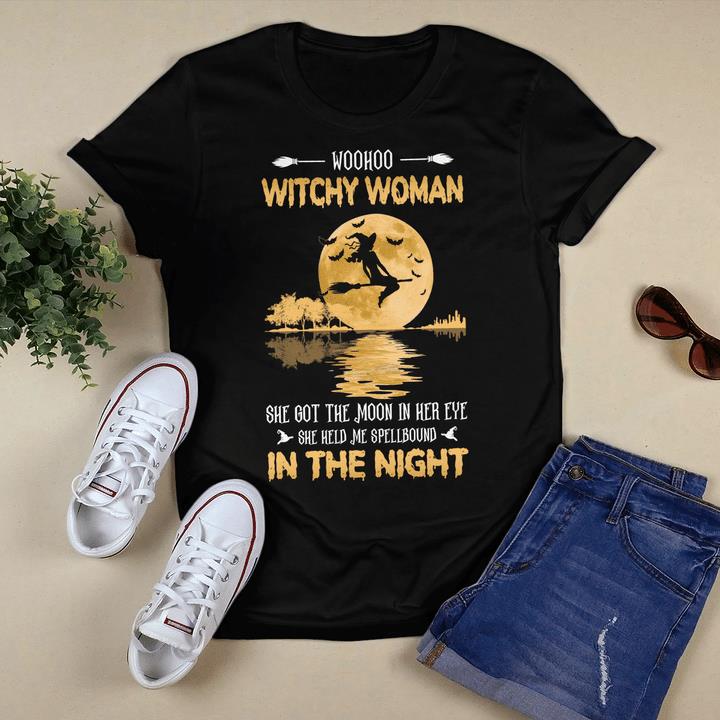 Funny Halloween Shirt, Woohoo Witchy Woman She Got The Moon In Her Eye T-Shirt KM3008 KM3008