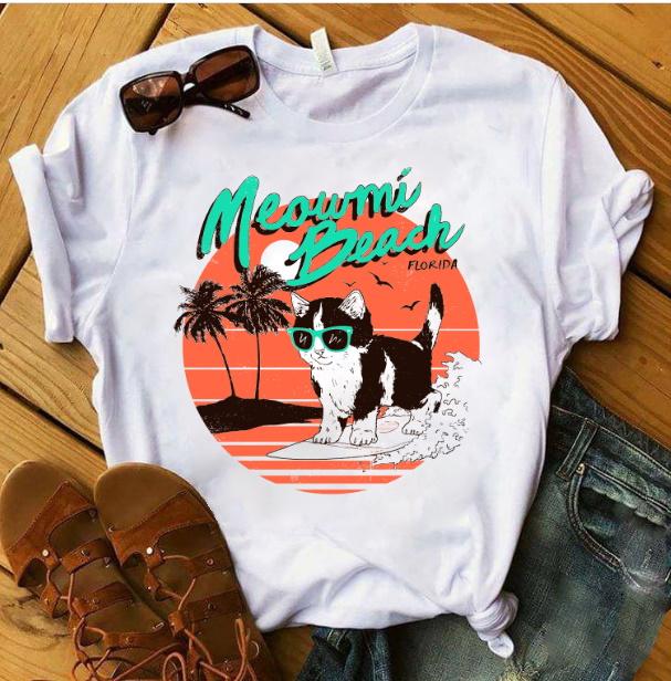 Funny Meowmi Shirt, Miami Beach Florida Cat Surfing Kitten T-Shirt