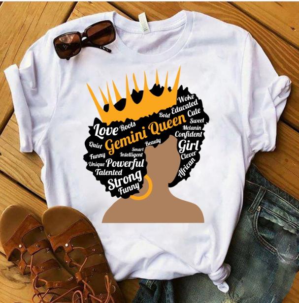 Gemini Black Queen Birthday Shirt, Gemini Queen Black Girl Natural Hair African American T-Shirt