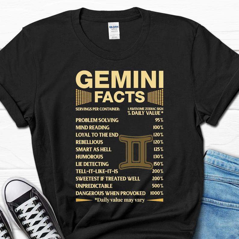 Gemini Unisex T-Shirt, Gemini Fact Shirt Gemini Birth Sign Zodiac V2, Gemini Birthday Shirt, Birthday Gift T-Shirt