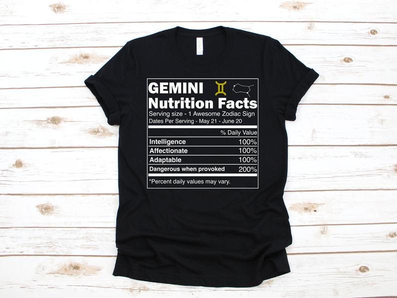 Gemini Unisex T-Shirt, Gemini Nutrition Facts, Birthday Astrological Sign, Gift For Gemini, Birthday Gift T-Shirt