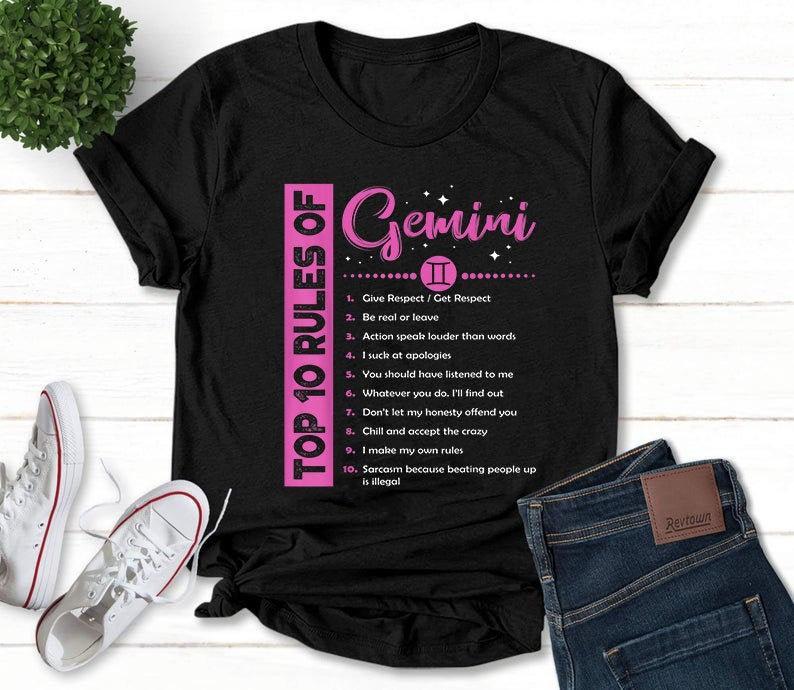 Gemini Unisex T-Shirt, Gemini Zodiac, Top 10 Rules Of Gemini, Gemini Birthday Shirt, Birthday Gift T-Shirt