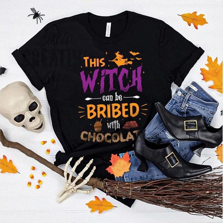 Halloween Shirt, Halloween Gift Idea, This Witch Can Be Bribed With Chocolate T-Shirt KM0609