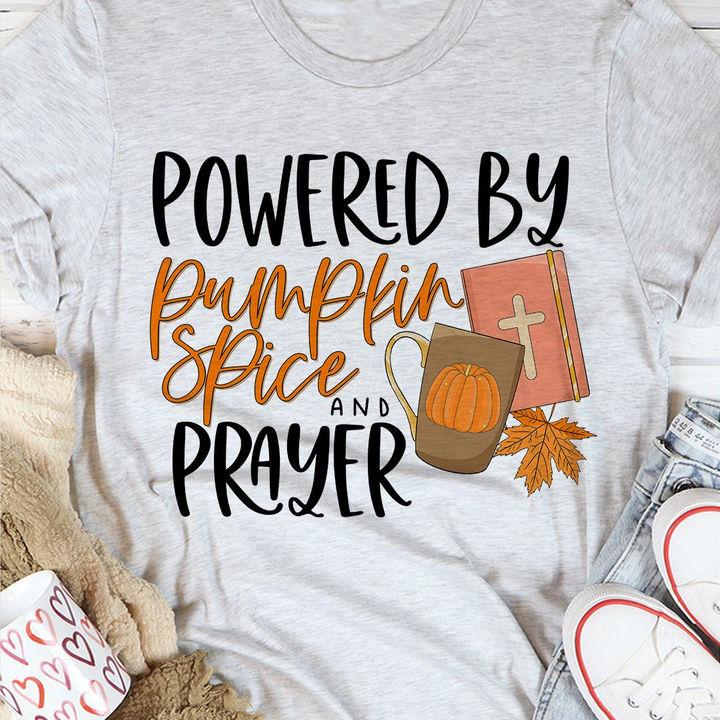 Halloween Shirt, Powered By Pumpkin Spice And Prayer T-Shirt KM2308