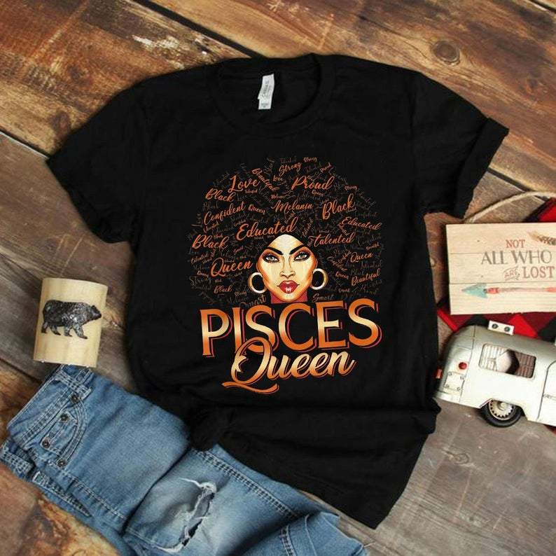 Pisces Shirt, Pisces Zodiac Sign, Black Women Afro Hair Art Pisces Queen Unisex T-Shirt
