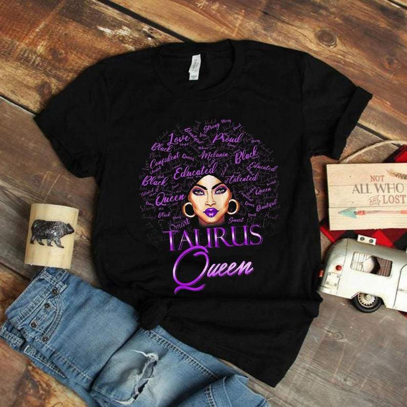 Taurus Birthday Gifts, Women's Taurus Girl Women's Purple Queen Black, Birthday Gift Zodiac, Gift For Her T-Shirt