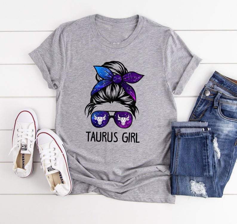 Taurus T-Shirt, Women Cute Messy Bun Taurus Birthday T-Shirt, Birthday Gift Idea, Gift For Her T-Shirt