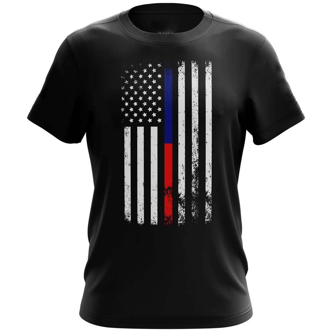 Veteran Shirt, American Flag Thin Blue Red Line Public Service Support T-Shirt KM0308