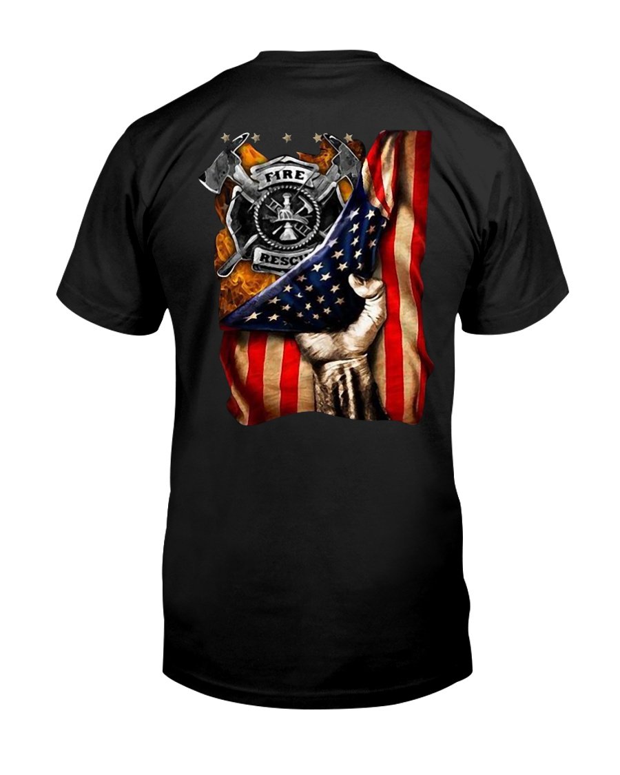 Veteran Shirt, Father's Day Shirt, Gifts For Dad, Fire Rescue America Flag T-Shirt KM0806