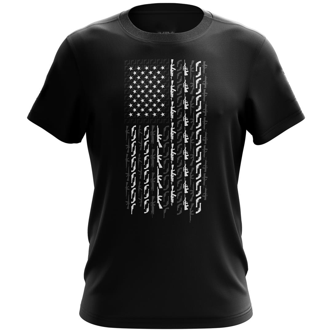 Veteran Shirt, Gun Shirt, American Flag In Guns Patriotic Colors V1 T-Shirt KM0308