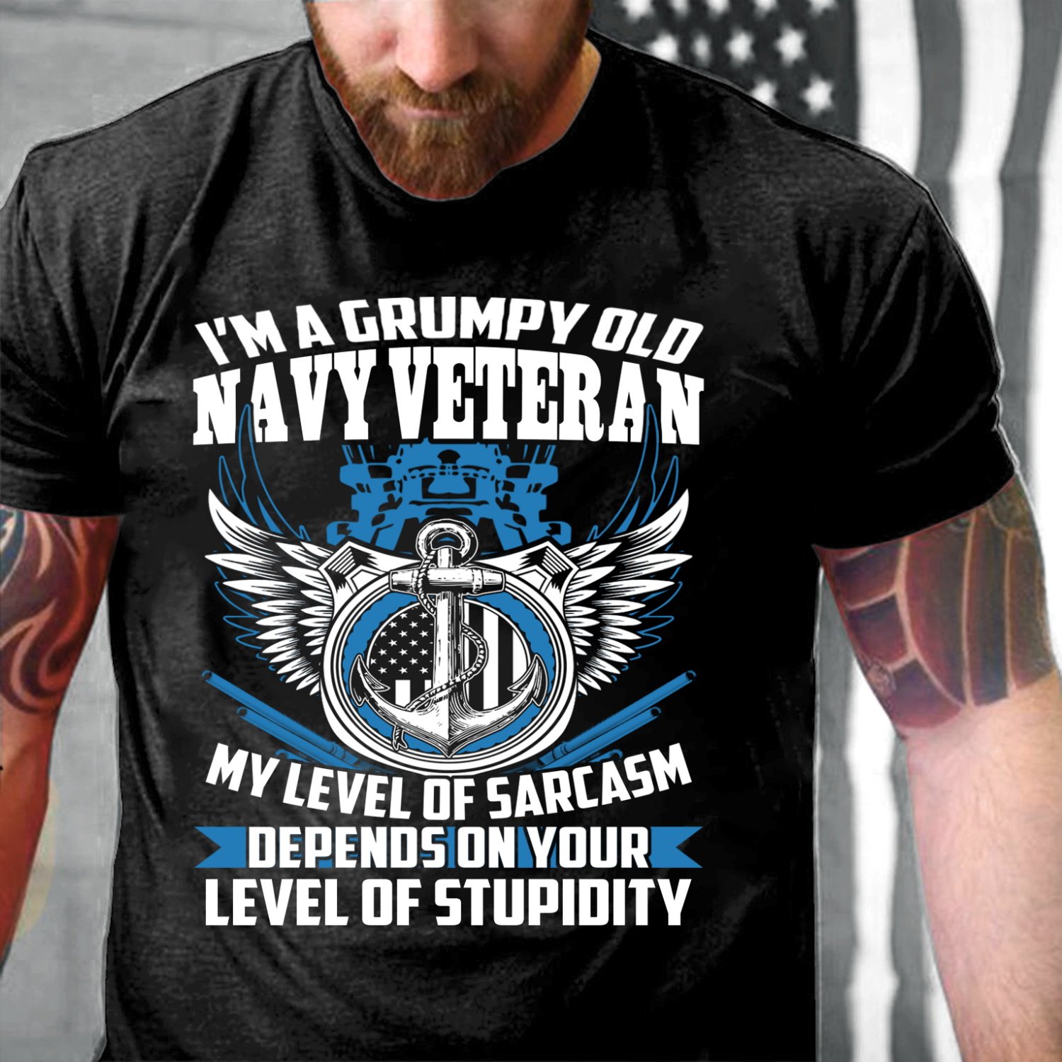 Veteran Shirt, Navy Shirt, I'm A Grumpy Old Navy Veteran, My Level Of Sarcasm T-Shirt
