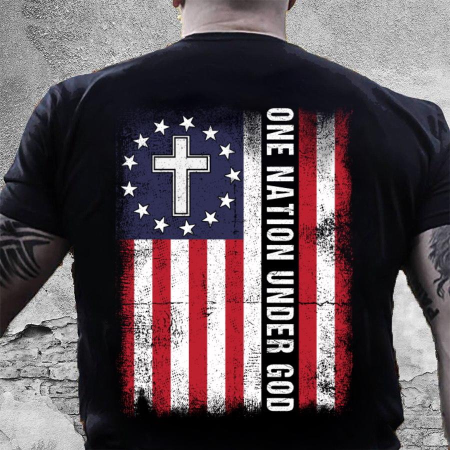 Veteran Shirt, One Nation Under God Christian American Flag T-Shirt KM2906