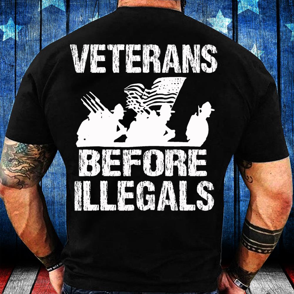 Veterans Before Illegals - Military American Flag T-Shirt