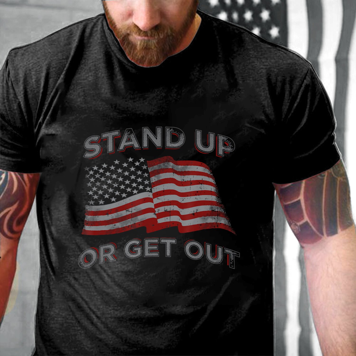 Veteran Shirt, USA Flag Stand Up Or Get Out Patriotic Veterans T-Shirt