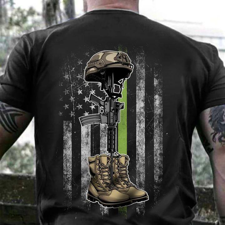 Veteran Shirt, Veteran Thin Green Line Shirt Men's Patriotic Proud Soldier T-Shirt KM1008