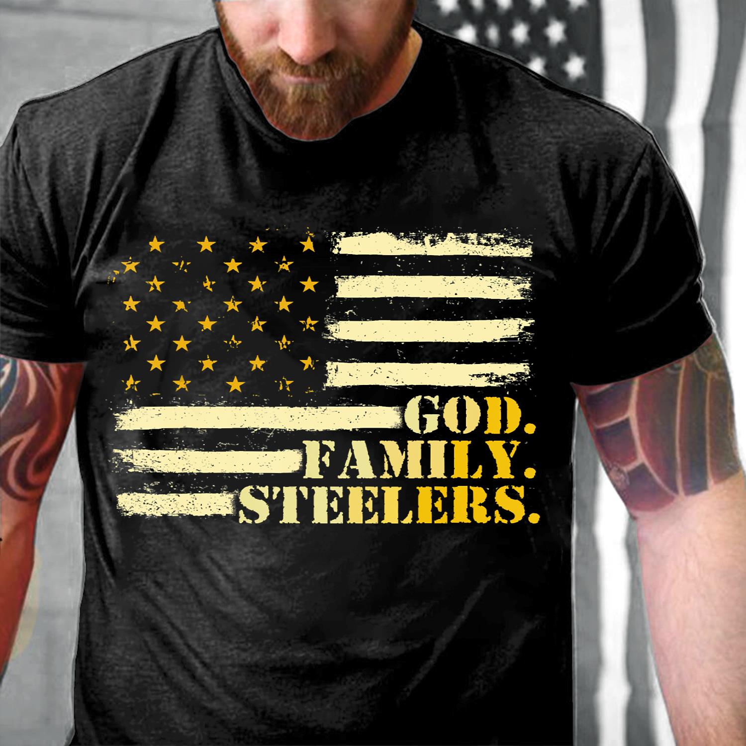 American Flag God Family Steelers Military Veteran T-Shirt