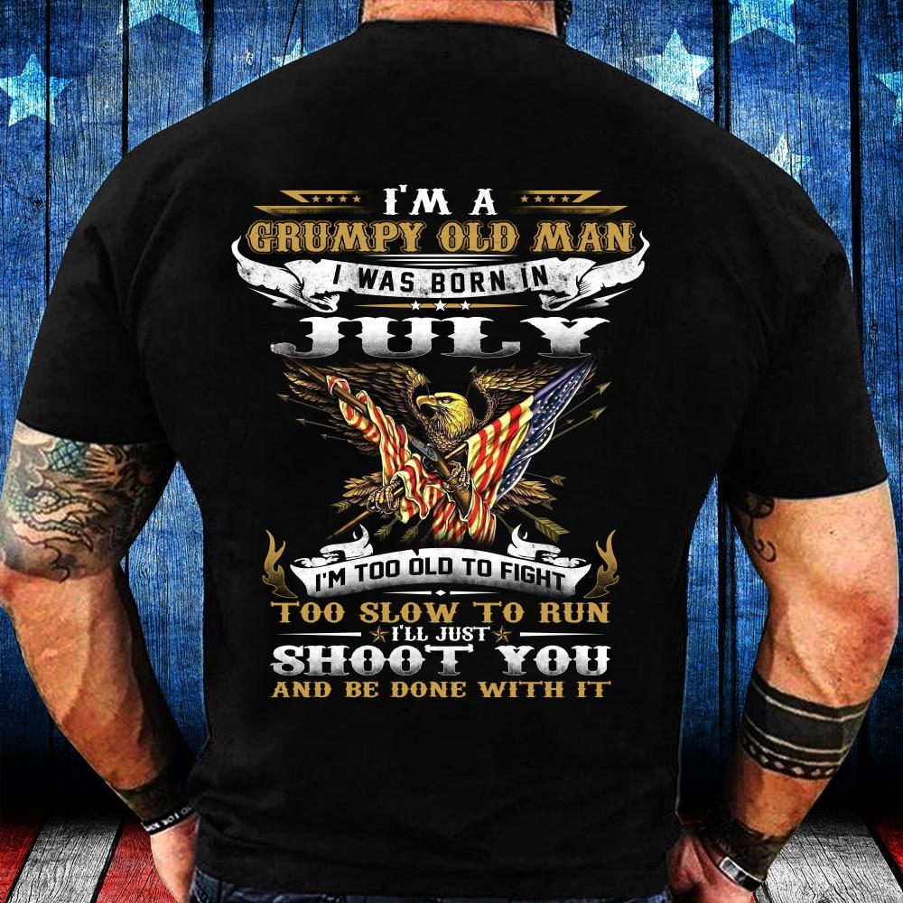 I'm A Grumpy Old Man I Was Born In July Eagle Flag T-shirt