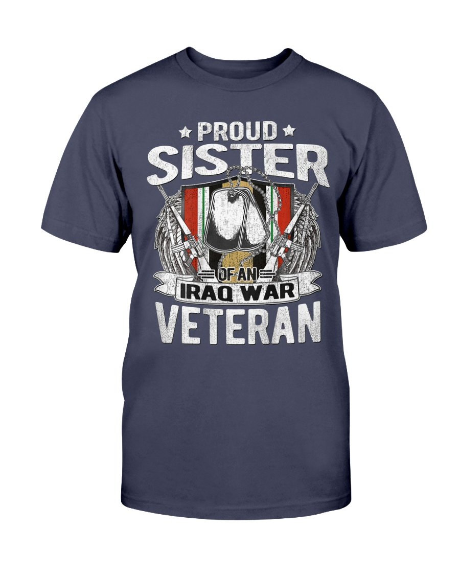 Proud Sister Of An Iraq War Veteran Dog Tag Military Sibling T-Shirt 1 