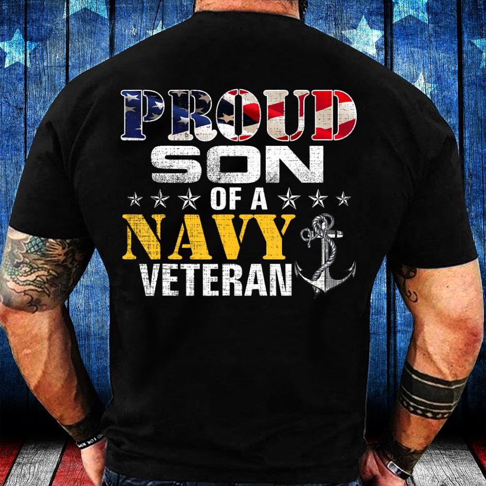 Proud Son Of A Navy Veteran American Flag Military T-Shirt