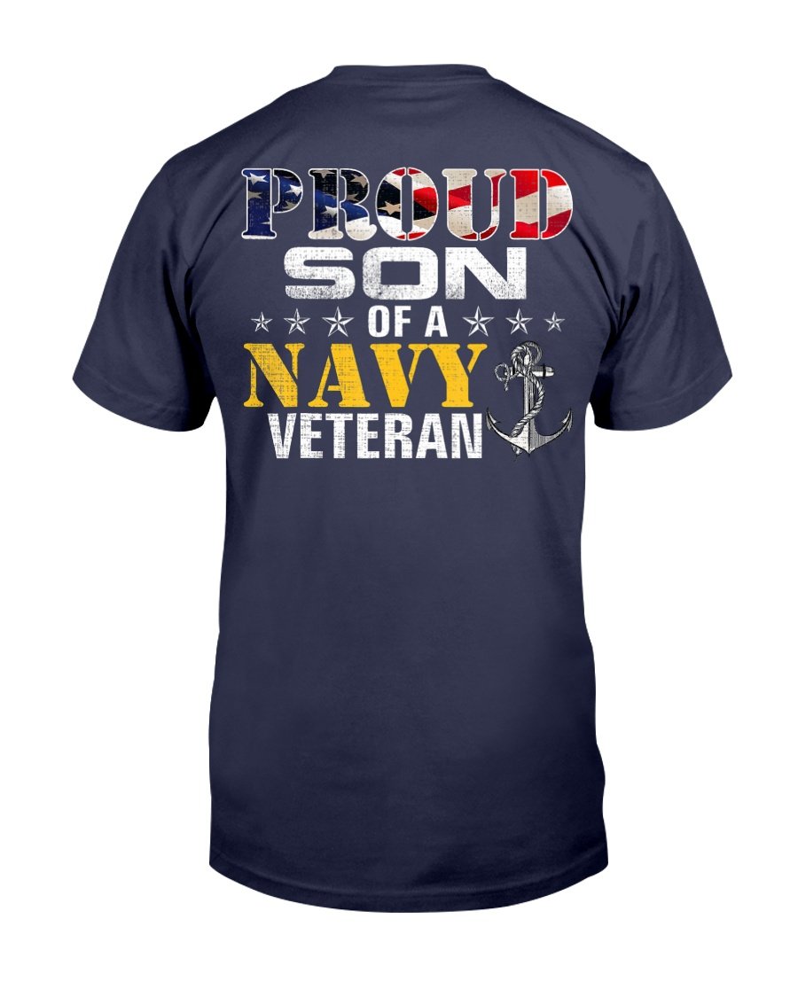 Proud Son Of A Navy Veteran American Flag Military T-Shirt 1 