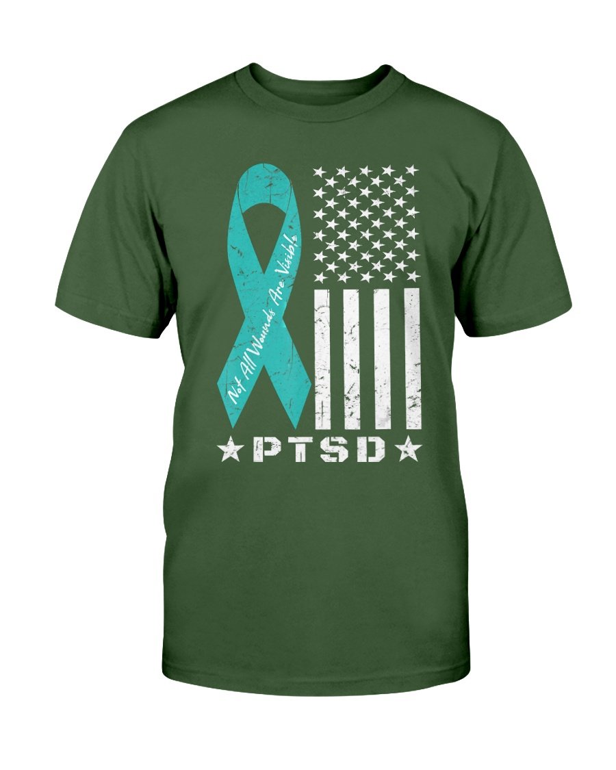 PTSD Awareness Veteran Not All Wounds Are Visible AR-15 Flag T-Shirt 2 