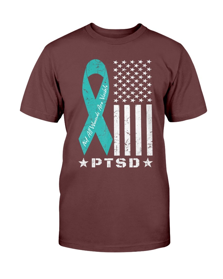 PTSD Awareness Veteran Not All Wounds Are Visible AR-15 Flag T-Shirt 3