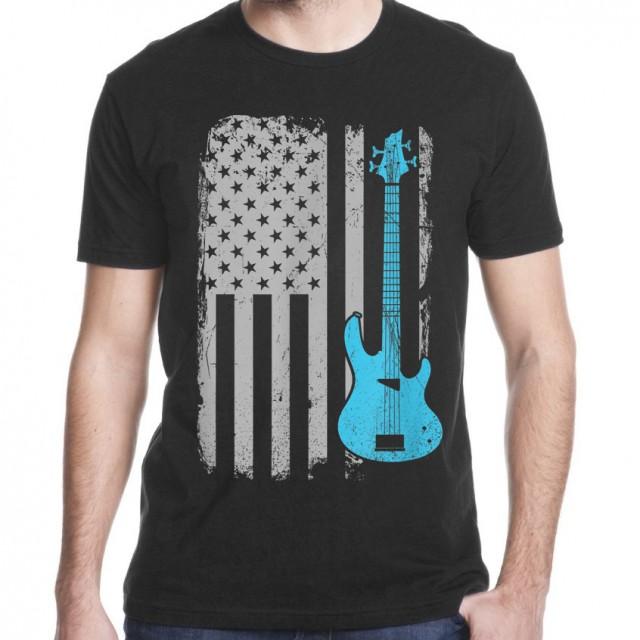 Electric bass guitar player american flag musician gift t-shirt