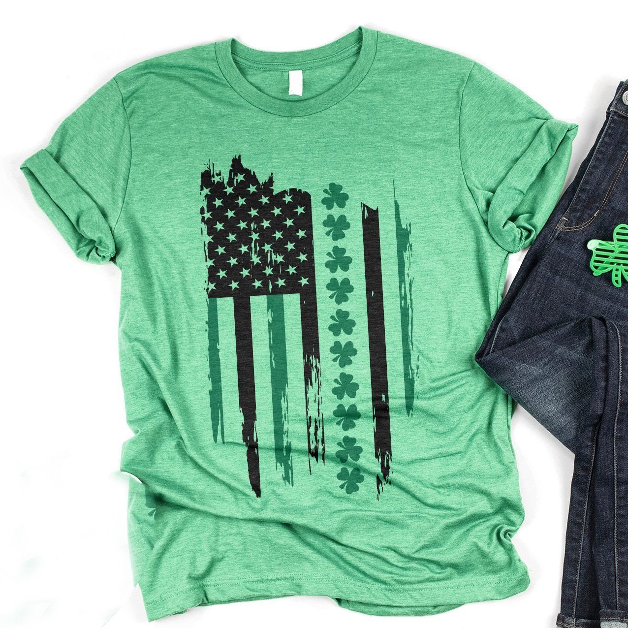 G2 St. patrick?s day irish american flag vintage shamrock t-shirt GST