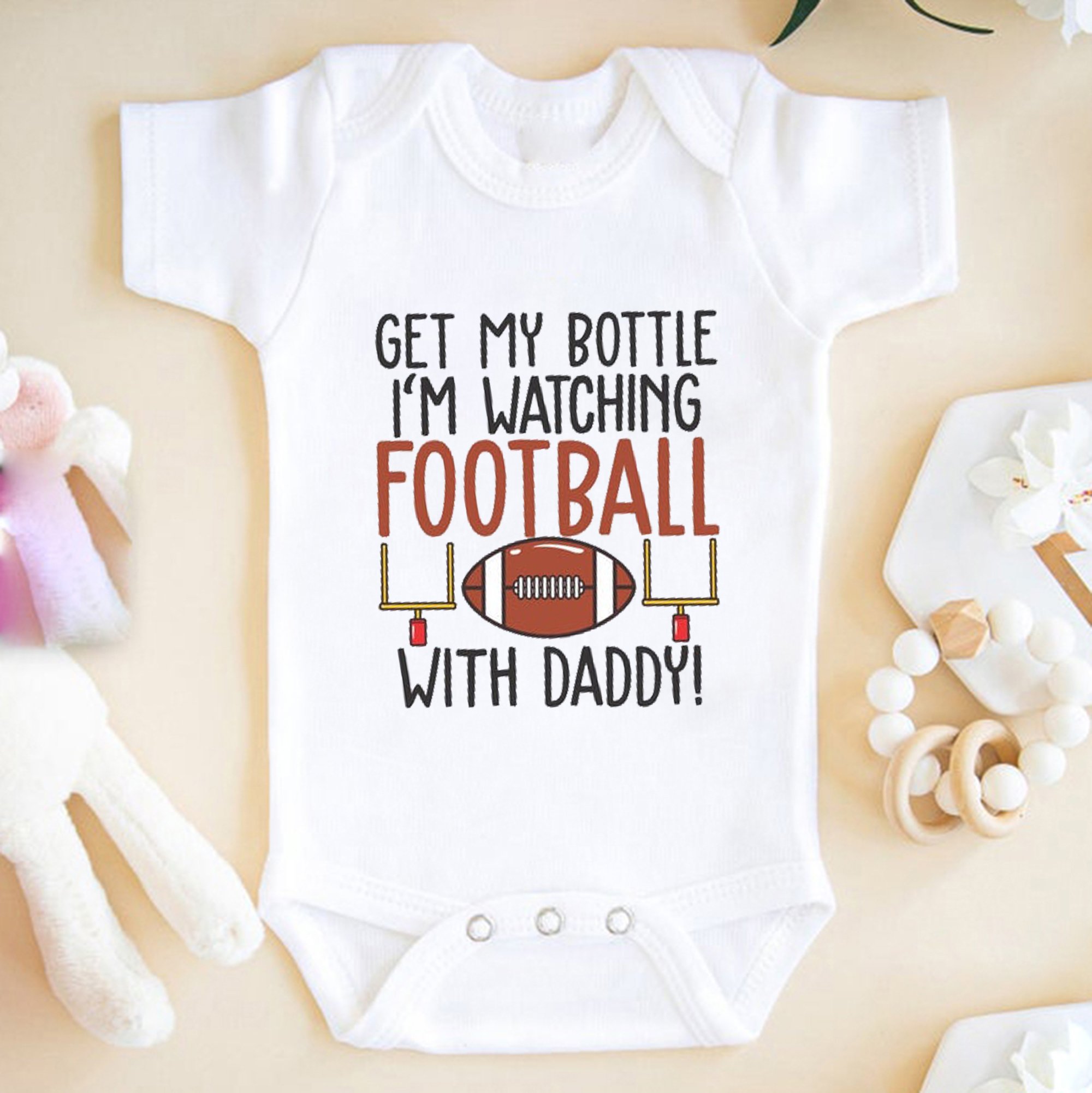 Get My Bottle I?m Watching Football With My Daddy American Football Onesie ? Cute Onesie Gsge