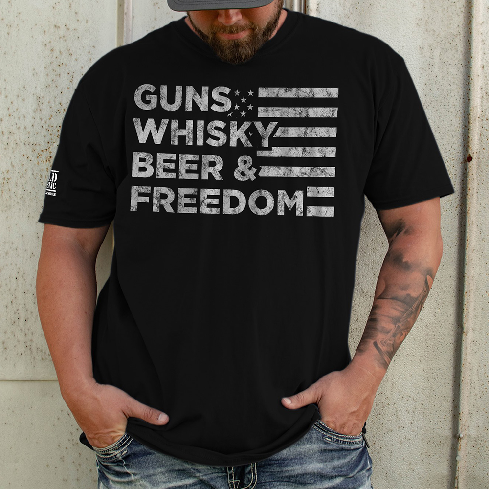 Guns Whisky Beer And Freedom American Flag Shirt