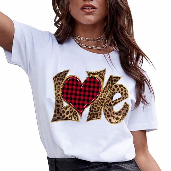 Leopard love with buffalo plaid heart shirt for women ' GST funny