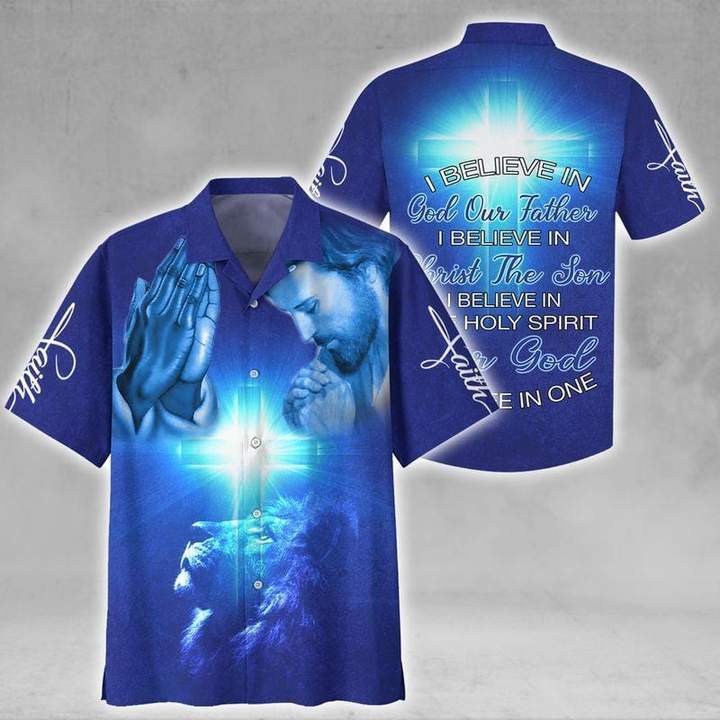 Amazing Jesus I Believe In God Blue Cross Lion Hawaiian Shirt Pre10378