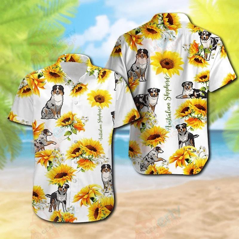 Australian Shepherd Sunflower Hawaiian Shirt Pre13600