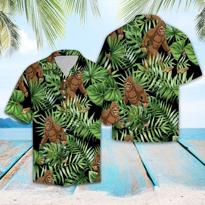 Bigfoot Green Tropical Hawaiian Shirt Pre10727