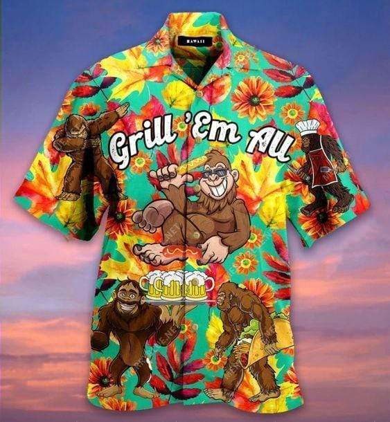Bigfoot Grill Em All Camping Hawaiian Shirt Pre13510