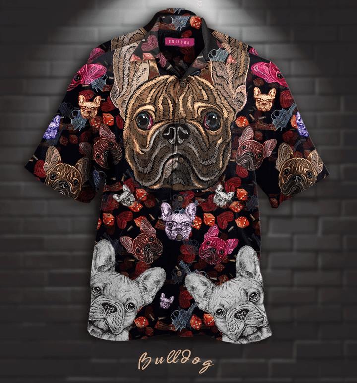 Bulldog Embroidery Hawaiian Shirt Pre13447