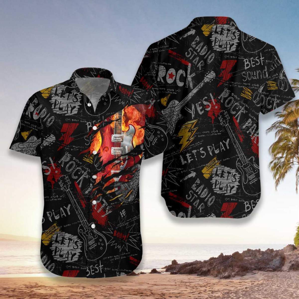 Burned Electric Guitar Hawaiian Shirt Pre11843
