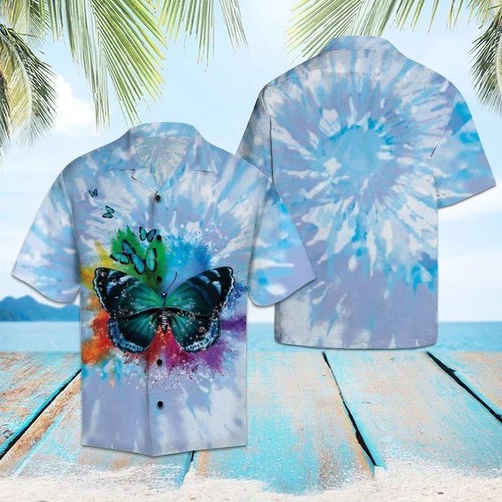 Butterfly Blue Tie Dye Hawaiian Shirt Pre13386