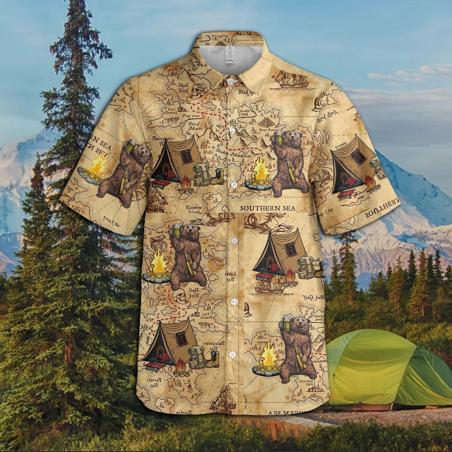 Camping Bear Hawaiian Shirt Pre11887
