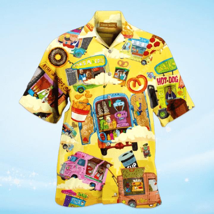 Colorful Food Trucks Yellow Hawaiian Shirt Pre13321