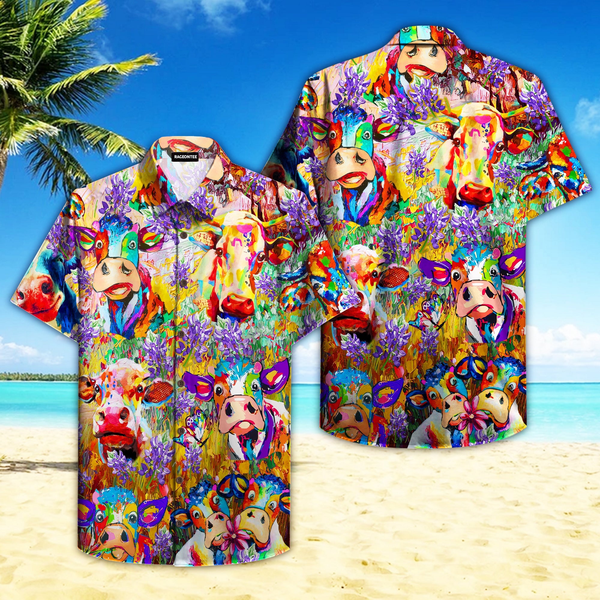 Cows Looking At You And Bluebonnets Field Hawaiian Shirt Pre10517